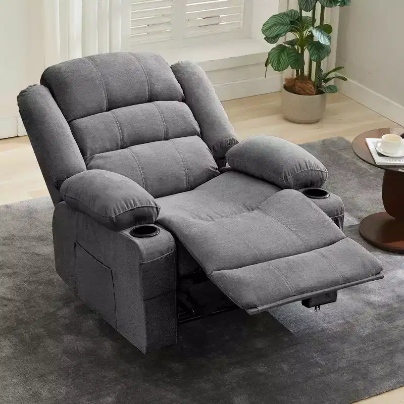 COZONY Sillón reclinable mecedor ancho para adultos, sillón reclinable manual de gran tamaño con reposabrazos, respaldo, 2 portavasos y bolsillo lateral para sala de estar