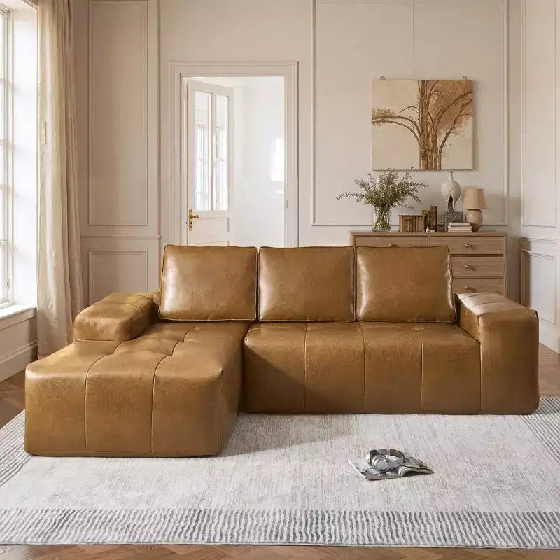 HOMLUX Modular Left/Right Chaise Sectional Sofa, Quick-Ship Synthetic Leather or 4 Shimmer Fabric: Zero Assembly, High Density Foam & Pocket Springs