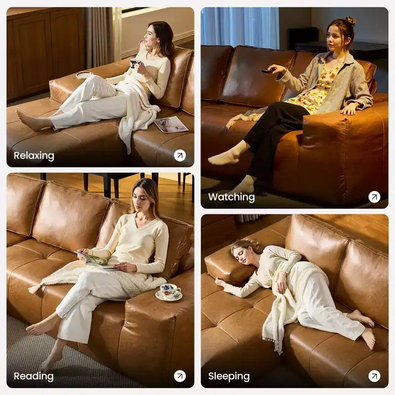 HOMLUX Modular Left/Right Chaise Sectional Sofa, Quick-Ship Synthetic Leather or 4 Shimmer Fabric: Zero Assembly, High Density Foam & Pocket Springs