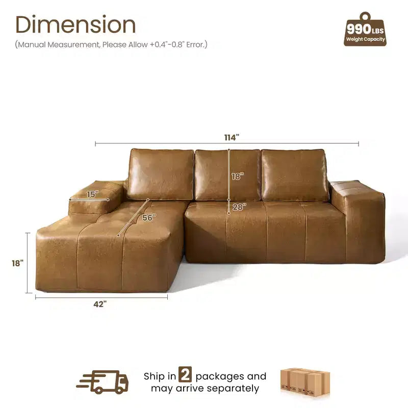 HOMLUX Modular Left/Right Chaise Sectional Sofa, Quick-Ship Synthetic Leather or 4 Shimmer Fabric: Zero Assembly, High Density Foam & Pocket Springs