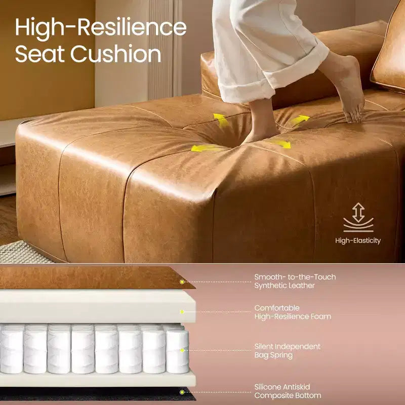 HOMLUX Modular Left/Right Chaise Sectional Sofa, Quick-Ship Synthetic Leather or 4 Shimmer Fabric: Zero Assembly, High Density Foam & Pocket Springs