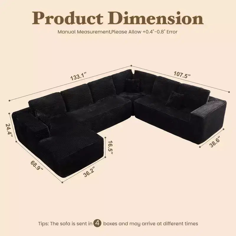HOMLUX U-Shape Modular Sectional Sofa Couch, 27 Deep Seat Modern Minimalist Couches for Living Room, Style 7