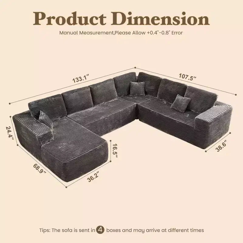 HOMLUX U-Shape Modular Sectional Sofa Couch, 27 Deep Seat Modern Minimalist Couches for Living Room, Style 7