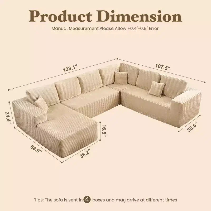 HOMLUX U-Shape Modular Sectional Sofa Couch, 27 Deep Seat Modern Minimalist Couches for Living Room, Style 7