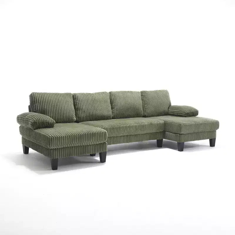 Homy Casa U-Shaped Corduroy Sectional Sofa with Double Chaise, 4-Seat Living Room Couch