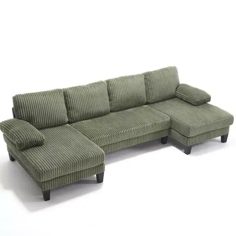 Homy Casa U-Shaped Corduroy Sectional Sofa with Double Chaise, 4-Seat Living Room Couch