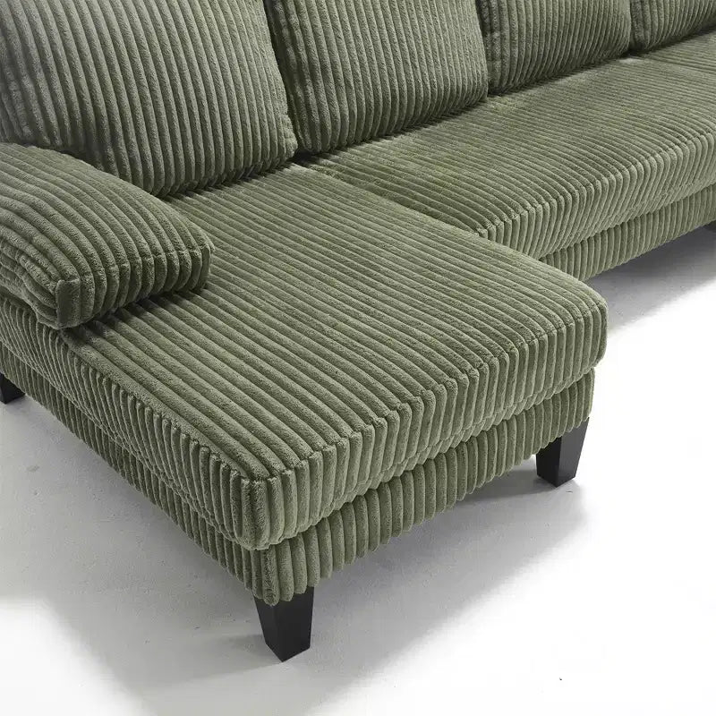 Homy Casa U-Shaped Corduroy Sectional Sofa with Double Chaise, 4-Seat Living Room Couch