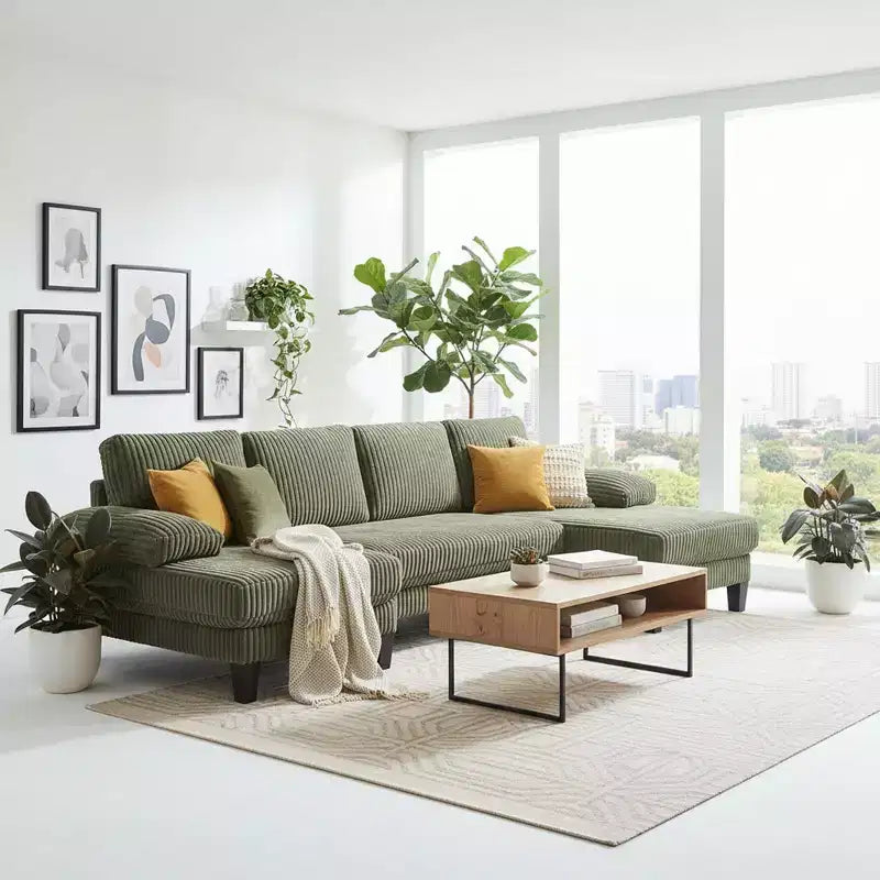 Homy Casa U-Shaped Corduroy Sectional Sofa with Double Chaise, 4-Seat Living Room Couch