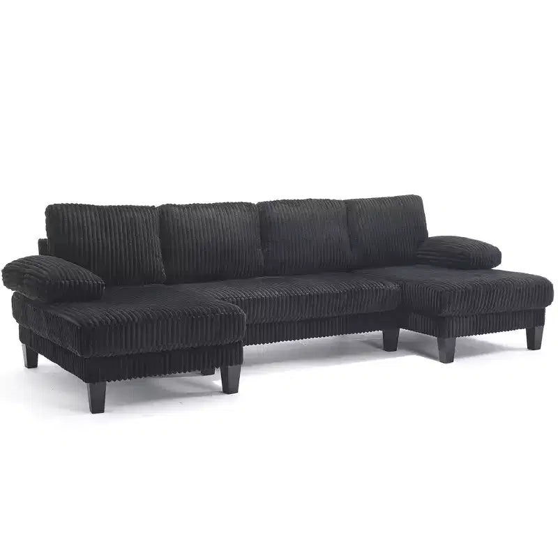 Homy Casa U-Shaped Corduroy Sectional Sofa with Double Chaise, 4-Seat Living Room Couch