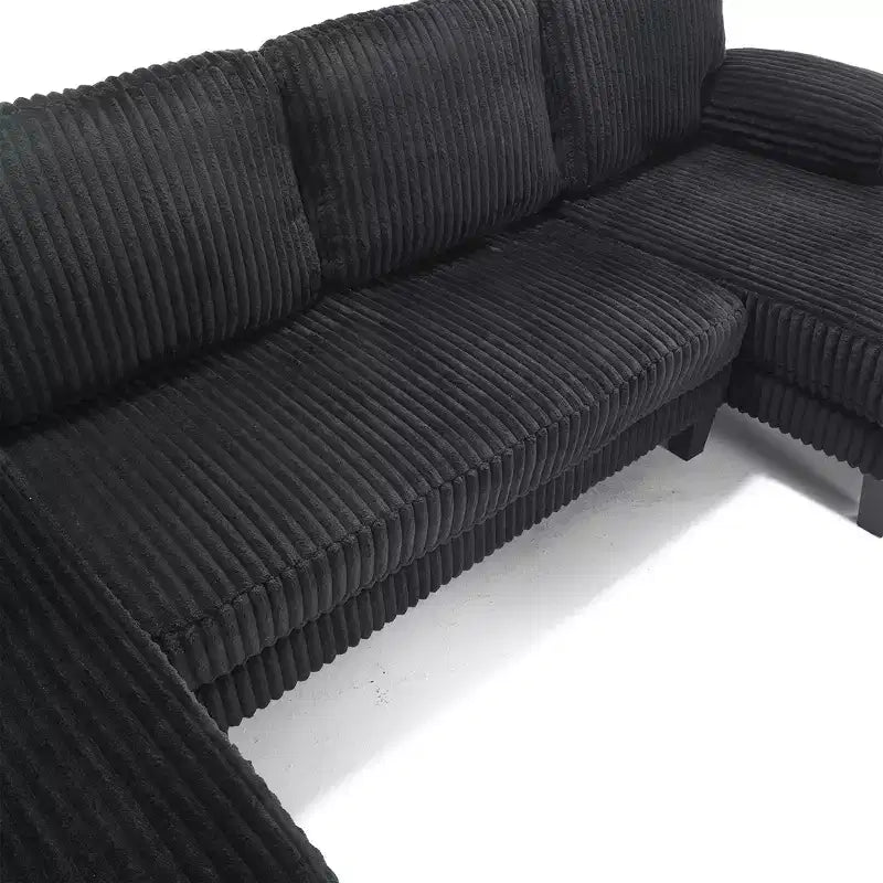 Homy Casa U-Shaped Corduroy Sectional Sofa with Double Chaise, 4-Seat Living Room Couch