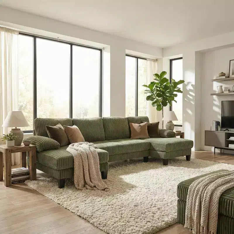 Sofá seccional de pana en forma de U Homy Casa con doble chaise longue, sofá de sala de estar de 4 plazas