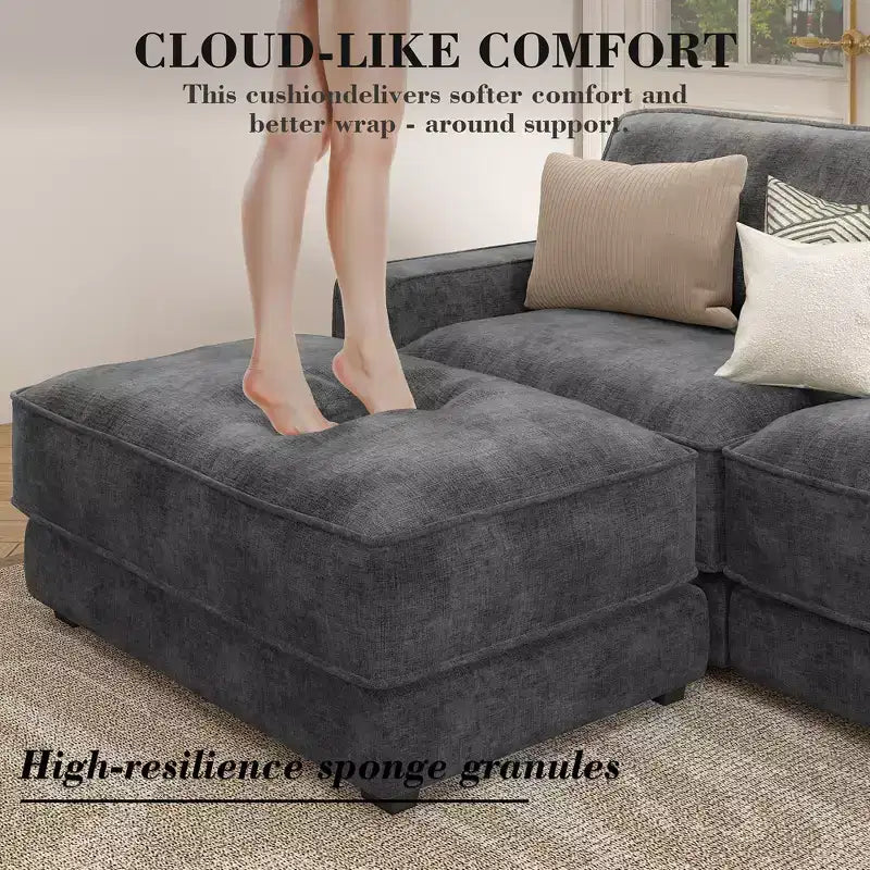 Dyonery 160 U-Shaped Modular Sectional Sofa,Oversized Cloud Couch with Movable Ottoman,6-Seat Chenille Deep Seat Sofa with Pillow,Sectional Couches