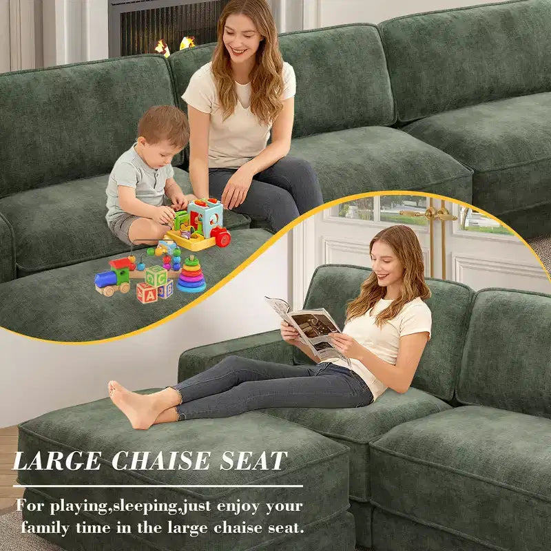Dyonery 160 U-Shaped Modular Sectional Sofa,Oversized Cloud Couch with Movable Ottoman,6-Seat Chenille Deep Seat Sofa with Pillow,Sectional Couches