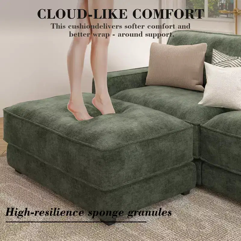 Dyonery 160 U-Shaped Modular Sectional Sofa,Oversized Cloud Couch with Movable Ottoman,6-Seat Chenille Deep Seat Sofa with Pillow,Sectional Couches
