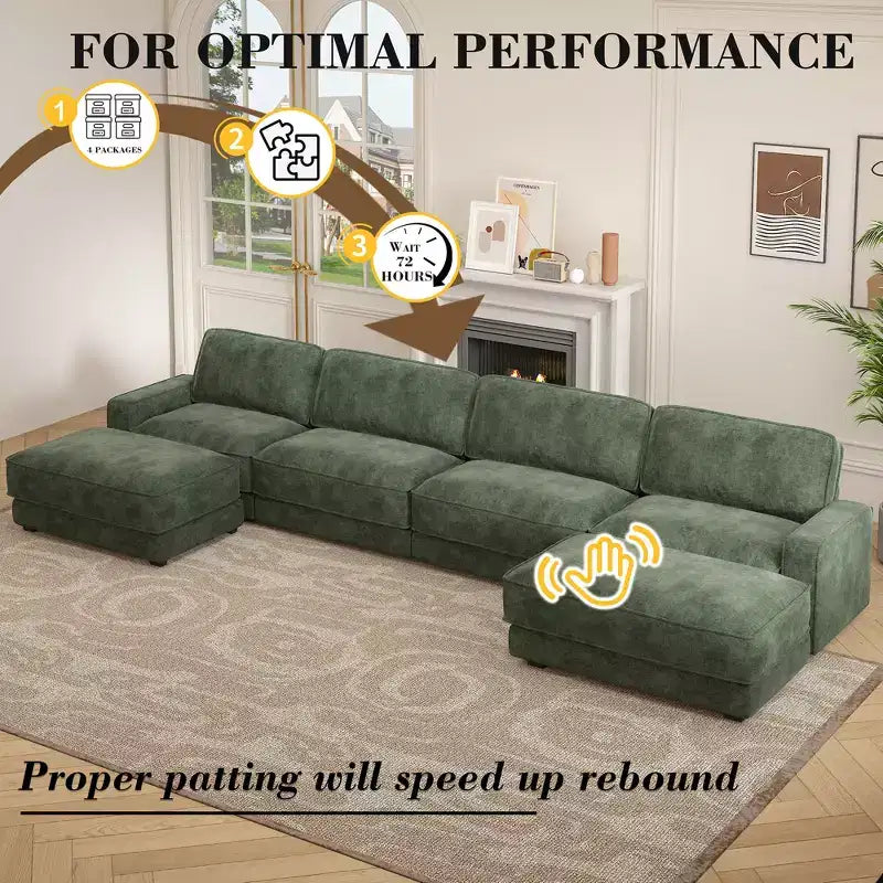 Dyonery 160 U-Shaped Modular Sectional Sofa,Oversized Cloud Couch with Movable Ottoman,6-Seat Chenille Deep Seat Sofa with Pillow,Sectional Couches