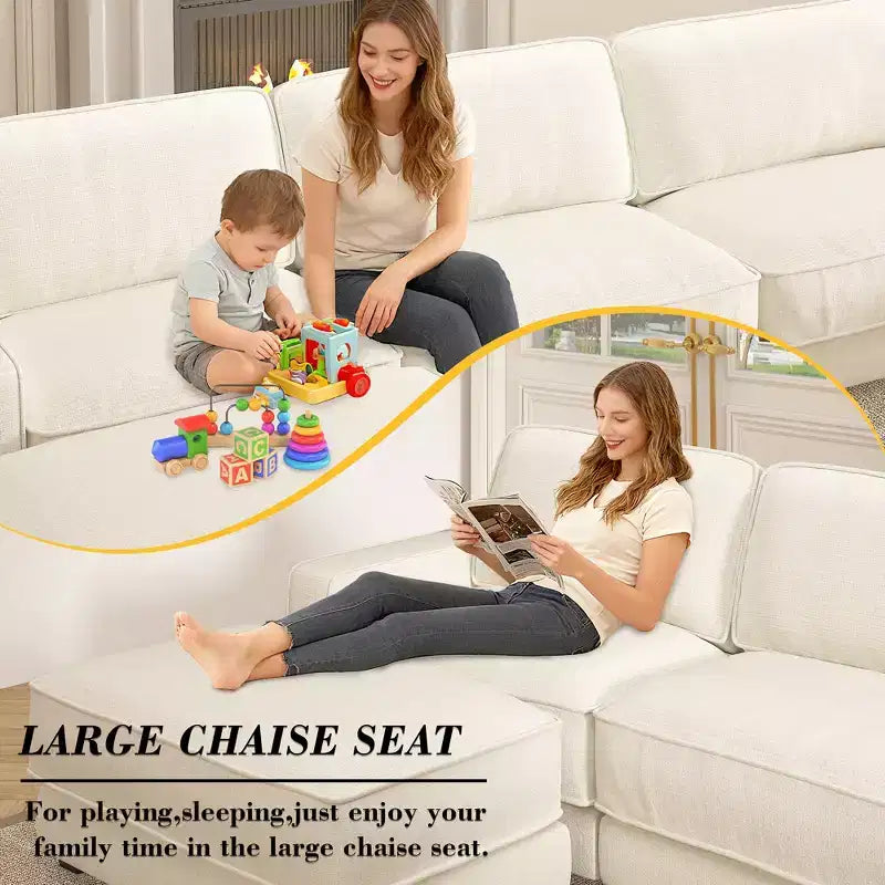 Dyonery 160 U-Shaped Modular Sectional Sofa,Oversized Cloud Couch with Movable Ottoman,6-Seat Chenille Deep Seat Sofa with Pillow,Sectional Couches