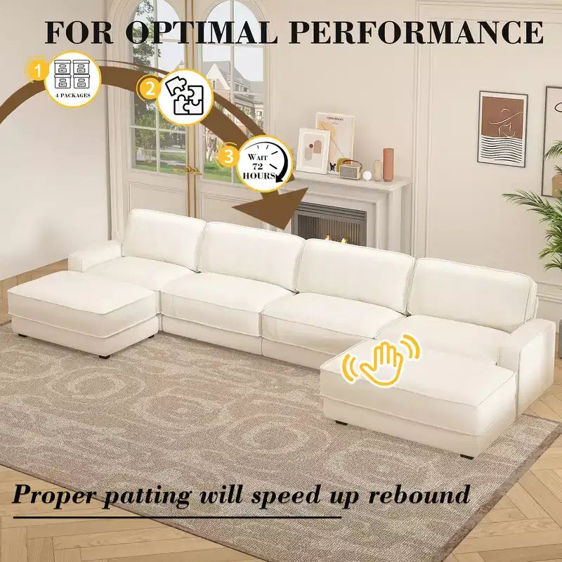 Dyonery 160 U-Shaped Modular Sectional Sofa,Oversized Cloud Couch with Movable Ottoman,6-Seat Chenille Deep Seat Sofa with Pillow,Sectional Couches