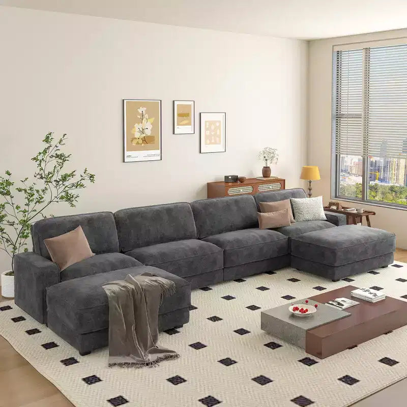 Dyonery 160 Sofá seccional modular en forma de U, Sofá nube de gran tamaño con otomana móvil, Sofá de chenilla de asiento profundo de 6 plazas con almohadas, Sofás seccionales