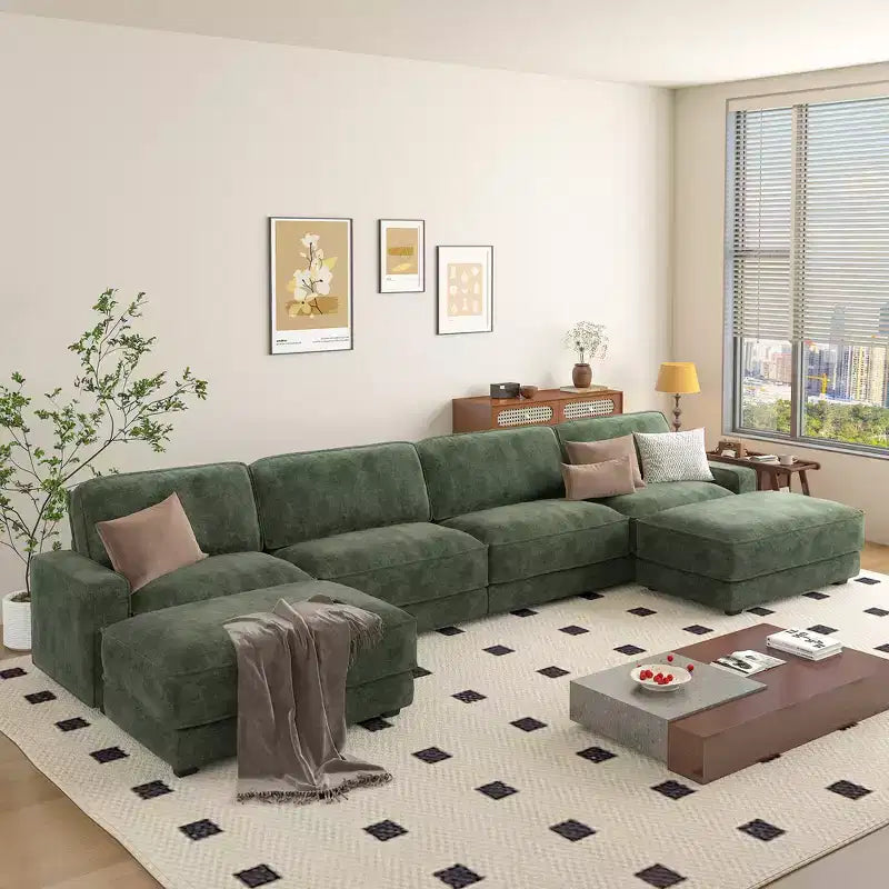 Dyonery 160 Sofá seccional modular en forma de U, Sofá nube de gran tamaño con otomana móvil, Sofá de chenilla de asiento profundo de 6 plazas con almohadas, Sofás seccionales