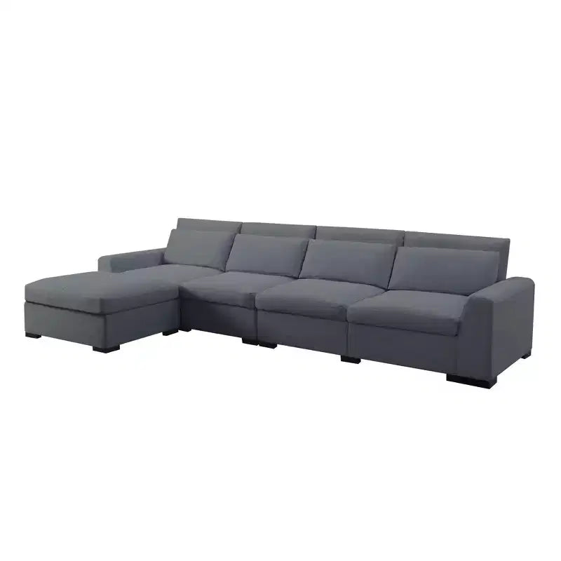 MAYEERTY 149 Inch Modular Sofa with Ottoman - Linen Blend Upholstery, Detachable Covers, Anti-Slip Leg Pads