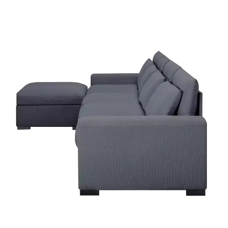 MAYEERTY 149 Inch Modular Sofa with Ottoman - Linen Blend Upholstery, Detachable Covers, Anti-Slip Leg Pads