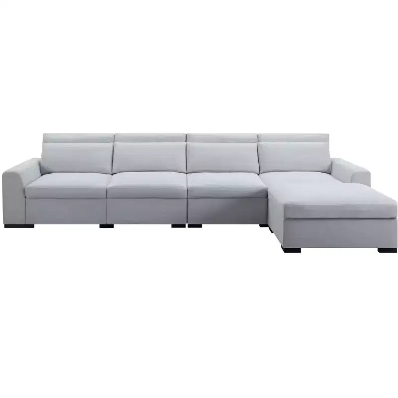 MAYEERTY 149 Inch Modular Sofa with Ottoman - Linen Blend Upholstery, Detachable Covers, Anti-Slip Leg Pads
