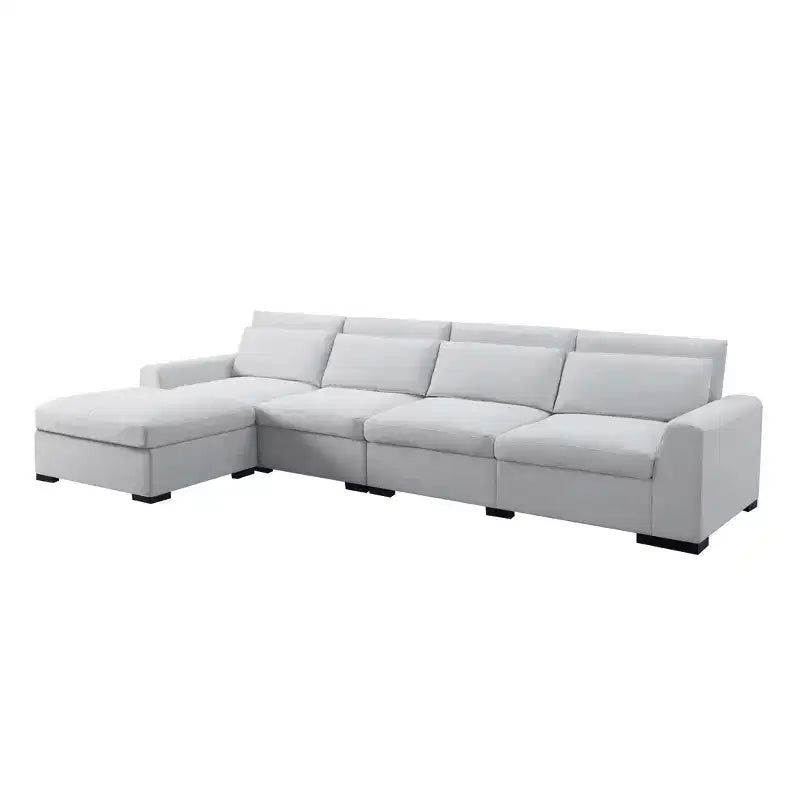 MAYEERTY 149 Inch Modular Sofa with Ottoman - Linen Blend Upholstery, Detachable Covers, Anti-Slip Leg Pads