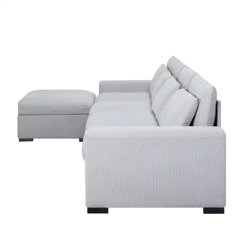 MAYEERTY 149 Inch Modular Sofa with Ottoman - Linen Blend Upholstery, Detachable Covers, Anti-Slip Leg Pads