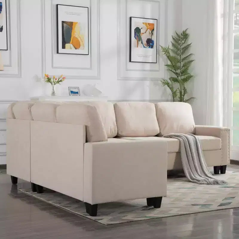 MAYEERTY 107.9 Reversible L-Shaped Sectional Sofa - Tufted Cushions, Nailhead Trim, 2 Colors