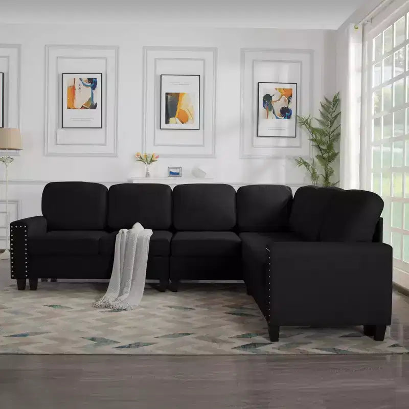 MAYEERTY 107.9 Reversible L-Shaped Sectional Sofa - Tufted Cushions, Nailhead Trim, 2 Colors