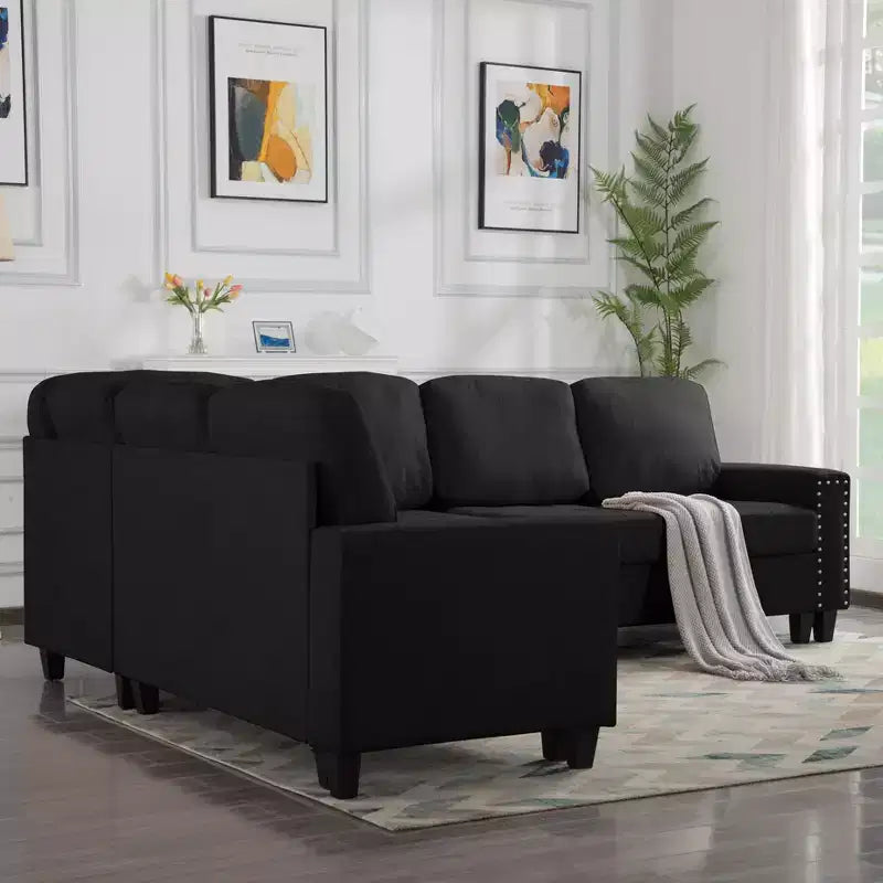 MAYEERTY 107.9 Reversible L-Shaped Sectional Sofa - Tufted Cushions, Nailhead Trim, 2 Colors