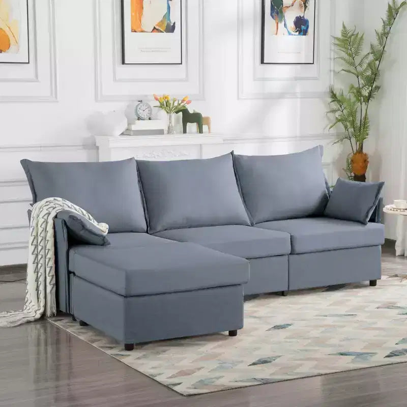 MAYEERTY 93.7 Modular Sofa with Ottoman - Removable Washable Covers, 3 Colors, 2 Arm Pillows