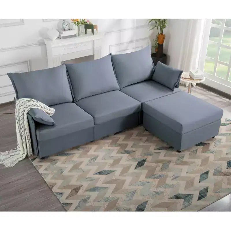 MAYEERTY 93.7 Modular Sofa with Ottoman - Removable Washable Covers, 3 Colors, 2 Arm Pillows
