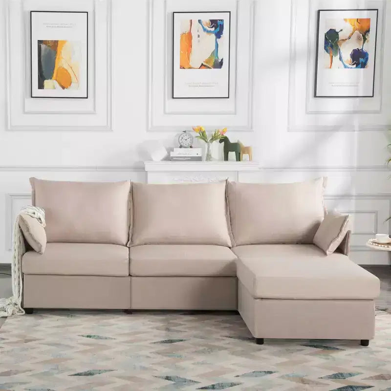 MAYEERTY 93.7 Modular Sofa with Ottoman - Removable Washable Covers, 3 Colors, 2 Arm Pillows