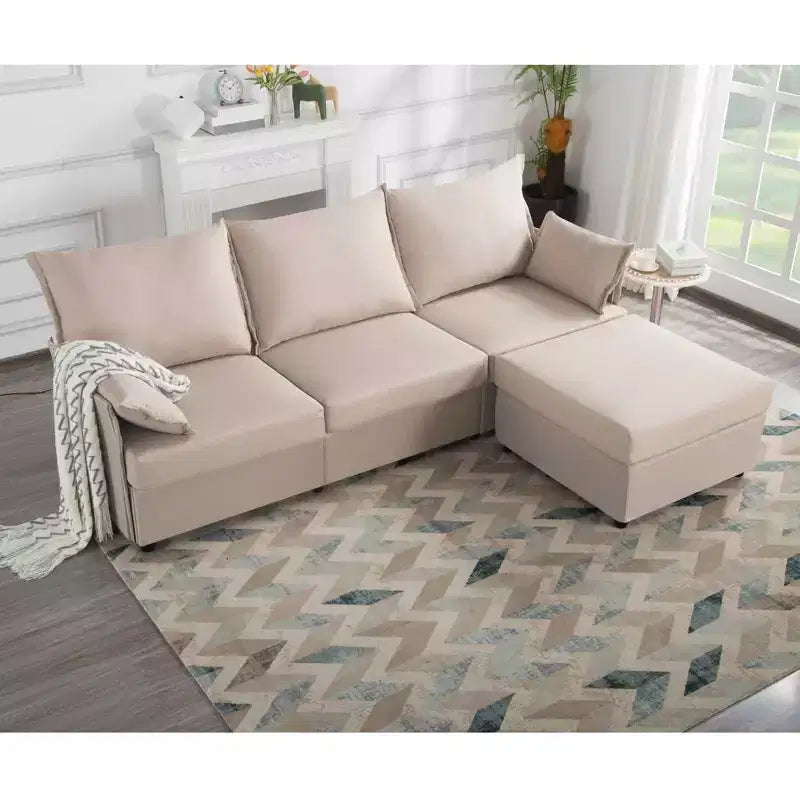 MAYEERTY 93.7 Modular Sofa with Ottoman - Removable Washable Covers, 3 Colors, 2 Arm Pillows