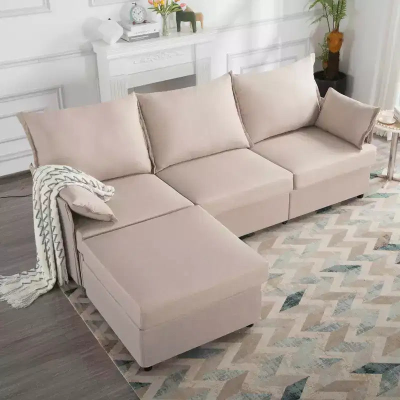 MAYEERTY 93.7 Modular Sofa with Ottoman - Removable Washable Covers, 3 Colors, 2 Arm Pillows
