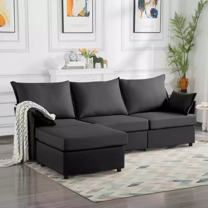 MAYEERTY 93.7 Modular Sofa with Ottoman - Removable Washable Covers, 3 Colors, 2 Arm Pillows