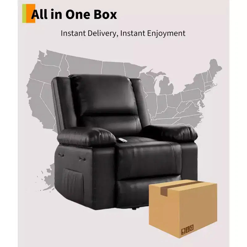 Electric recliner sofa, massage PU leather, electric recliner sofa, reclines up to 135 degrees, 8-point massage with lumbar heating