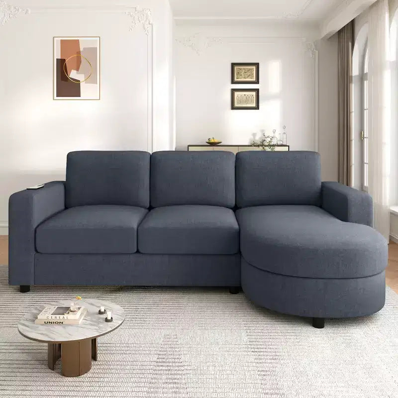 Whisen 84.6 Modern L-shaped Sectional Sofa & Couch with a Curved Chaise Lounge, Side Storage Pockets
