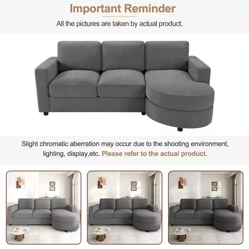 Whisen 84.6 Modern L-shaped Sectional Sofa & Couch with a Curved Chaise Lounge, Side Storage Pockets