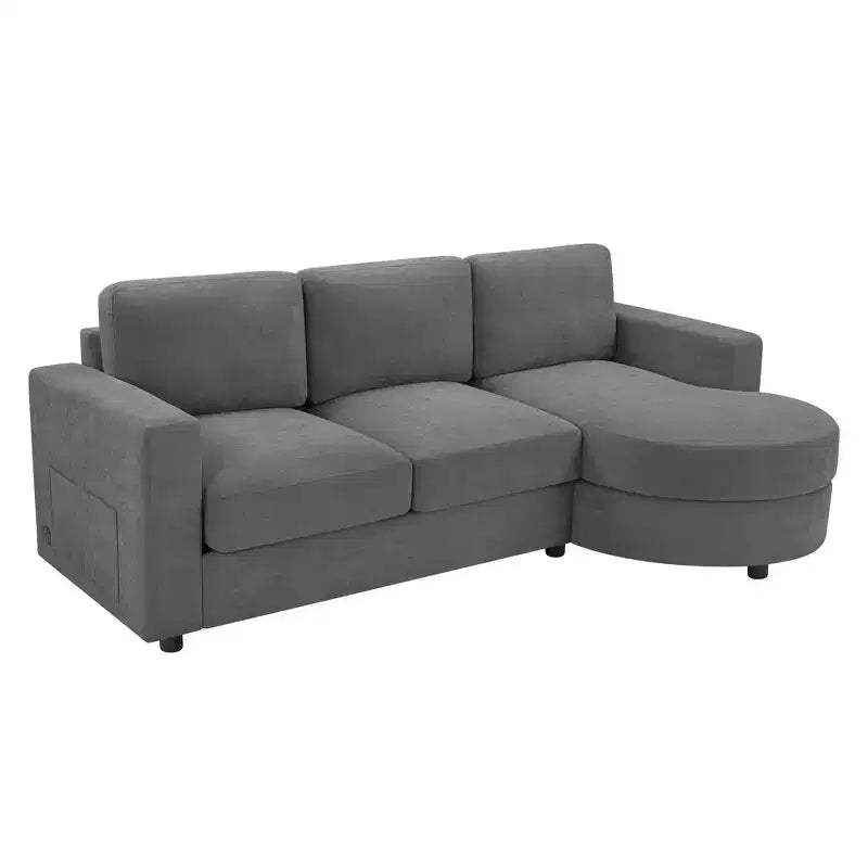 Whisen 84.6 Modern L-shaped Sectional Sofa & Couch with a Curved Chaise Lounge, Side Storage Pockets