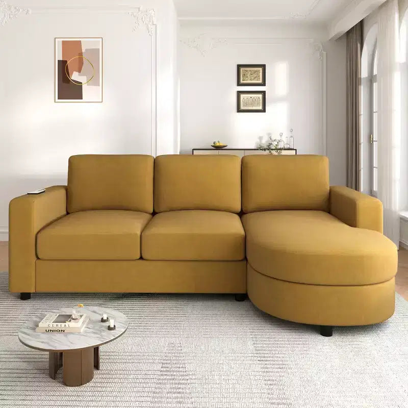 Whisen 84.6 Modern L-shaped Sectional Sofa & Couch with a Curved Chaise Lounge, Side Storage Pockets