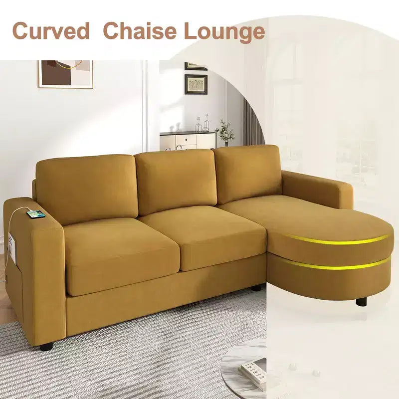 Whisen 84.6 Modern L-shaped Sectional Sofa & Couch with a Curved Chaise Lounge, Side Storage Pockets