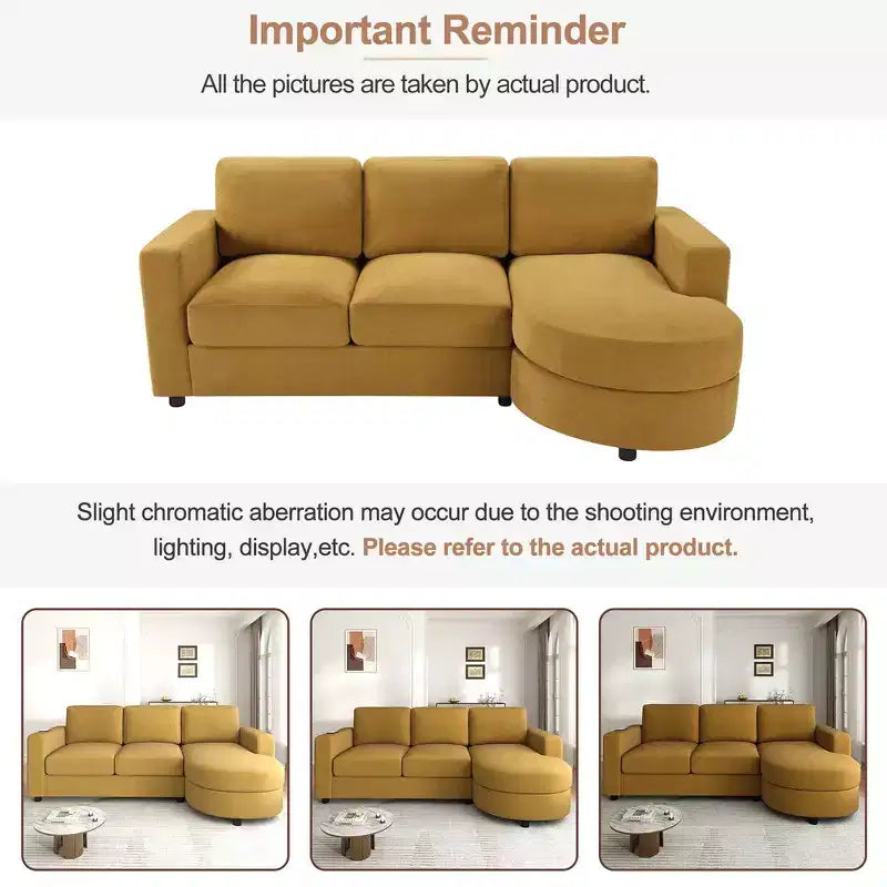 Whisen 84.6 Modern L-shaped Sectional Sofa & Couch with a Curved Chaise Lounge, Side Storage Pockets