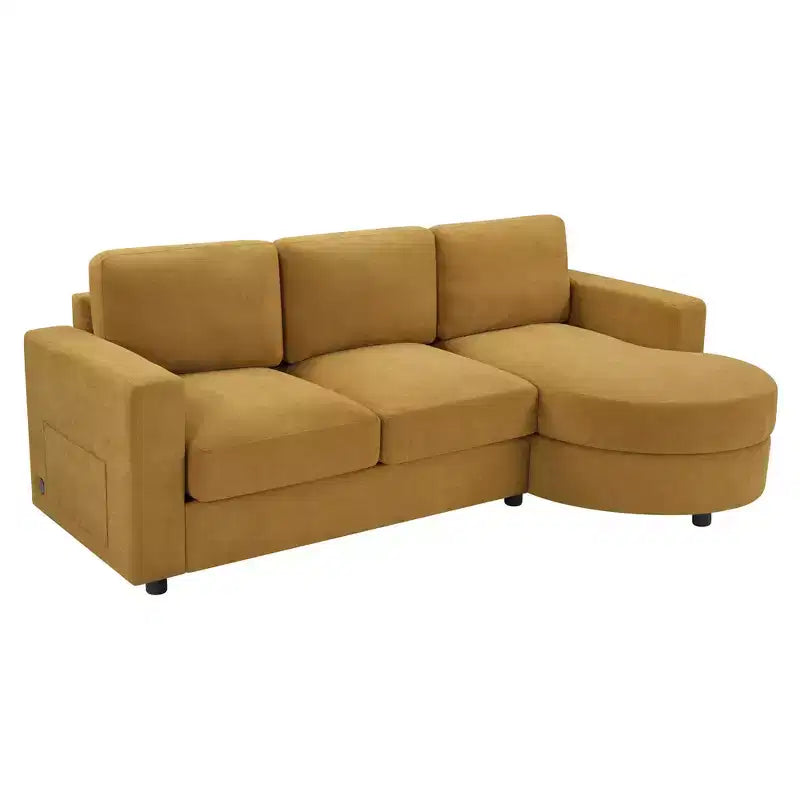 Whisen 84.6 Modern L-shaped Sectional Sofa & Couch with a Curved Chaise Lounge, Side Storage Pockets