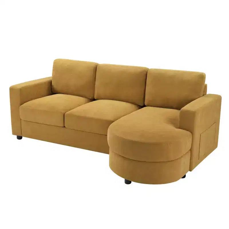 Whisen 84.6 Modern L-shaped Sectional Sofa & Couch with a Curved Chaise Lounge, Side Storage Pockets