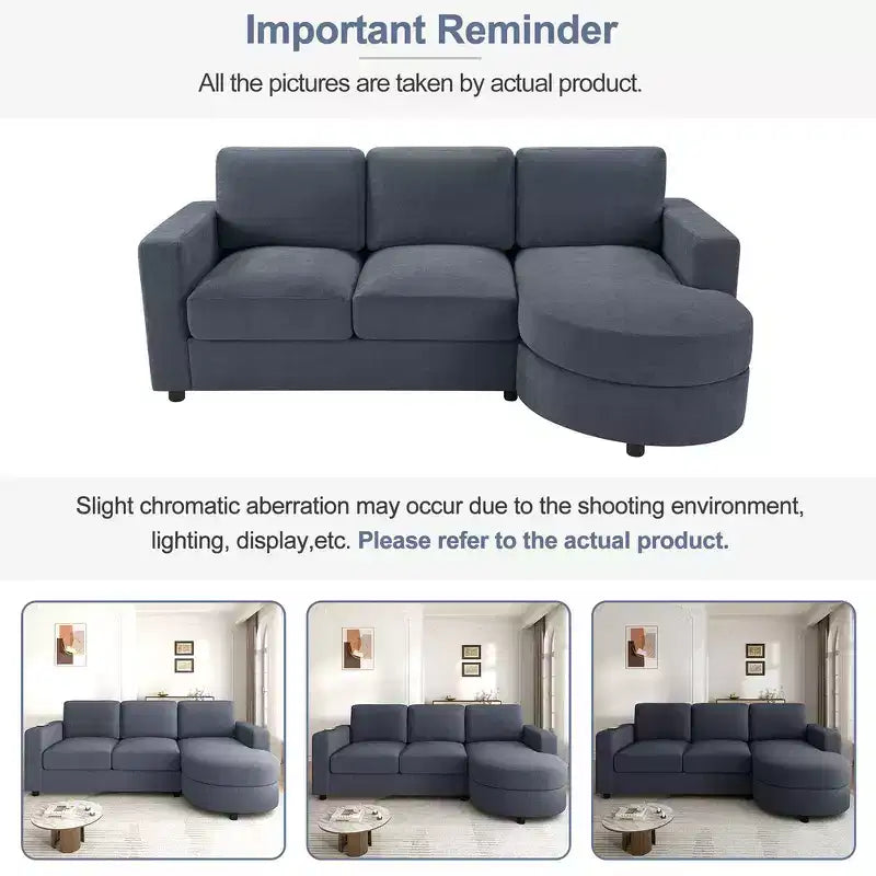 Whisen 84.6 Modern L-shaped Sectional Sofa & Couch with a Curved Chaise Lounge, Side Storage Pockets