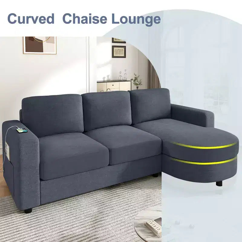 Whisen 84.6 Modern L-shaped Sectional Sofa & Couch with a Curved Chaise Lounge, Side Storage Pockets