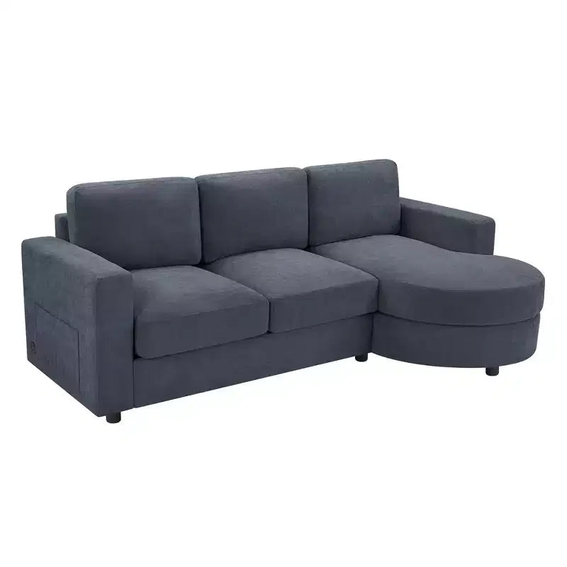 Whisen 84.6 Modern L-shaped Sectional Sofa & Couch with a Curved Chaise Lounge, Side Storage Pockets