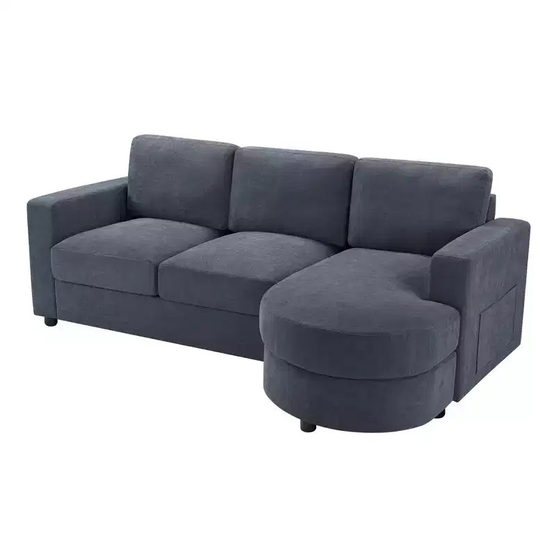 Whisen 84.6 Modern L-shaped Sectional Sofa & Couch with a Curved Chaise Lounge, Side Storage Pockets